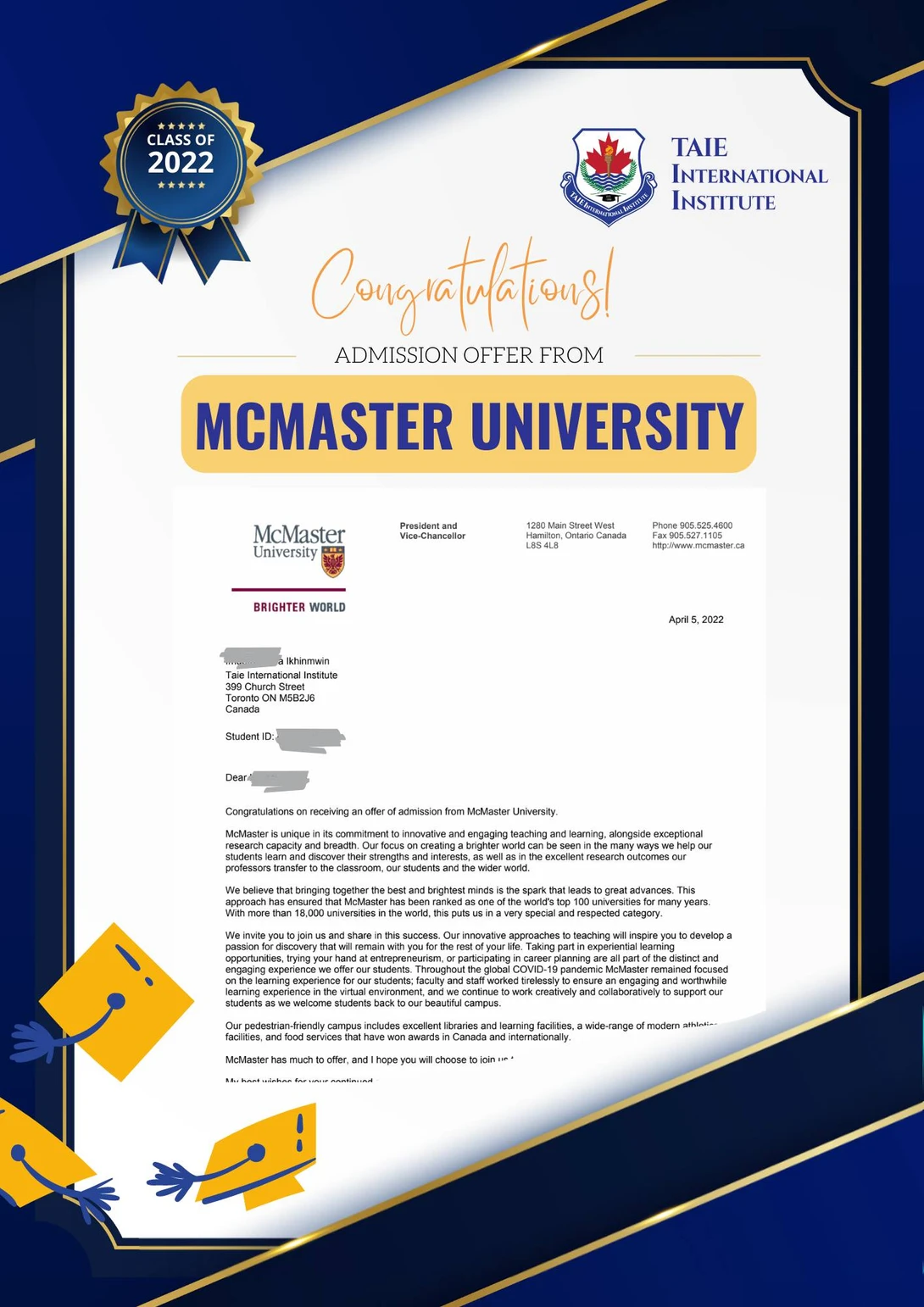 Congratulations! TAIE Graduates’ Offers